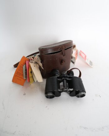 Vintage Telinor Binoculars with Leather Case and Racecourse Badges