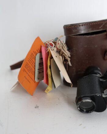 Vintage Telinor Binoculars with Leather Case and Racecourse Badges