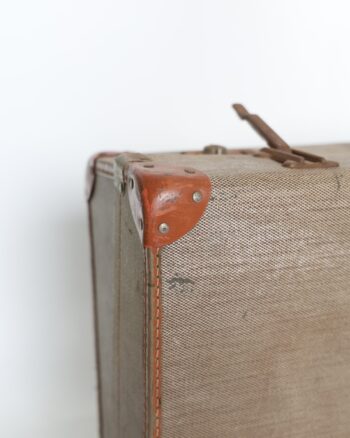 Vintage Style Fabric Travel Suitcase with Orange Handle