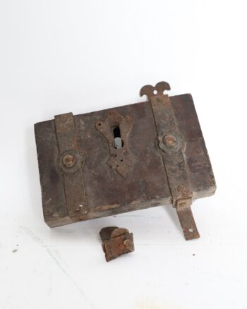 Rustic Salvaged Wooden Block Rim Lock with Iron Fittings