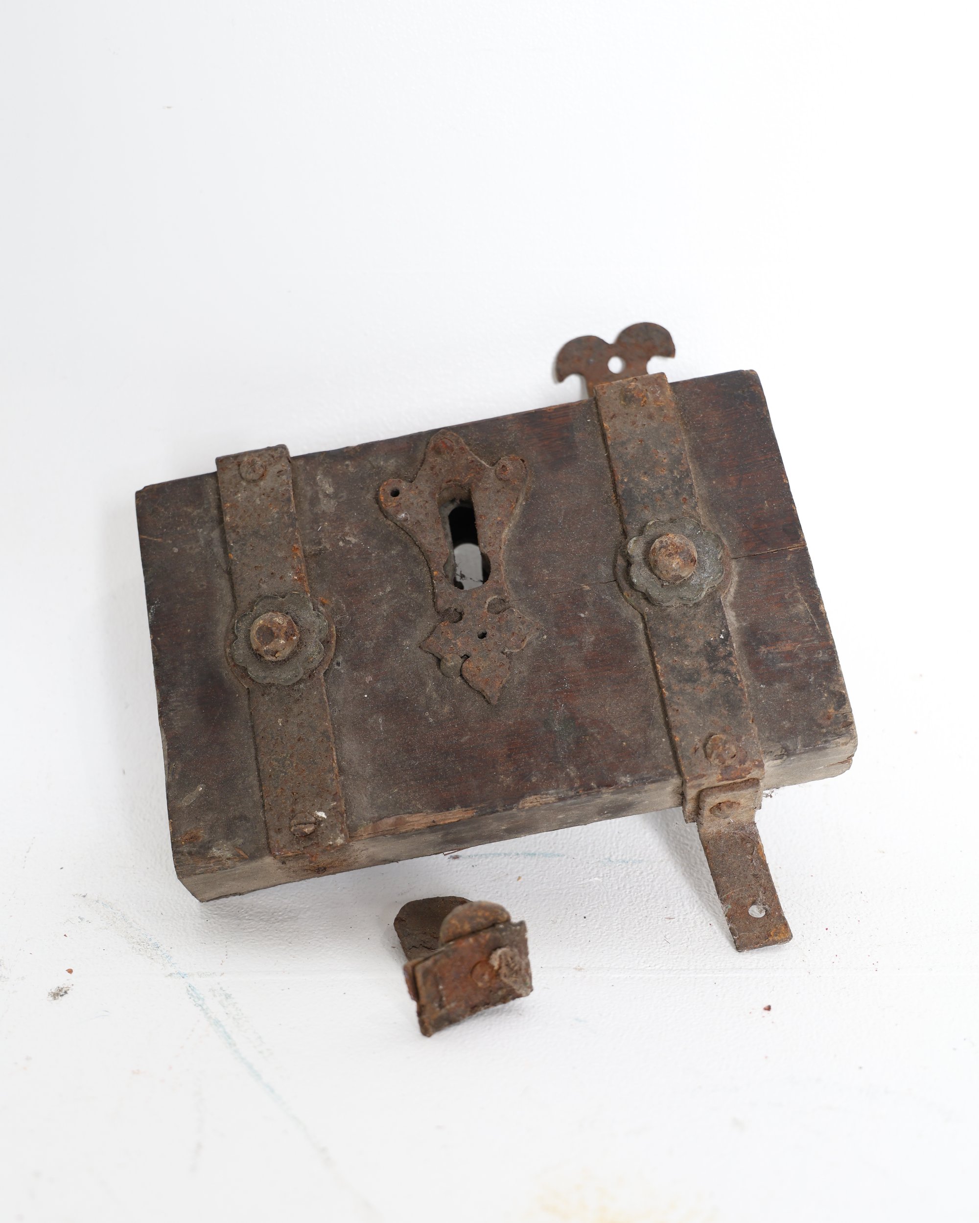 Rustic Salvaged Wooden Block Rim Lock with Iron Fittings