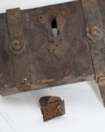 Rustic Salvaged Wooden Block Rim Lock with Iron Fittings