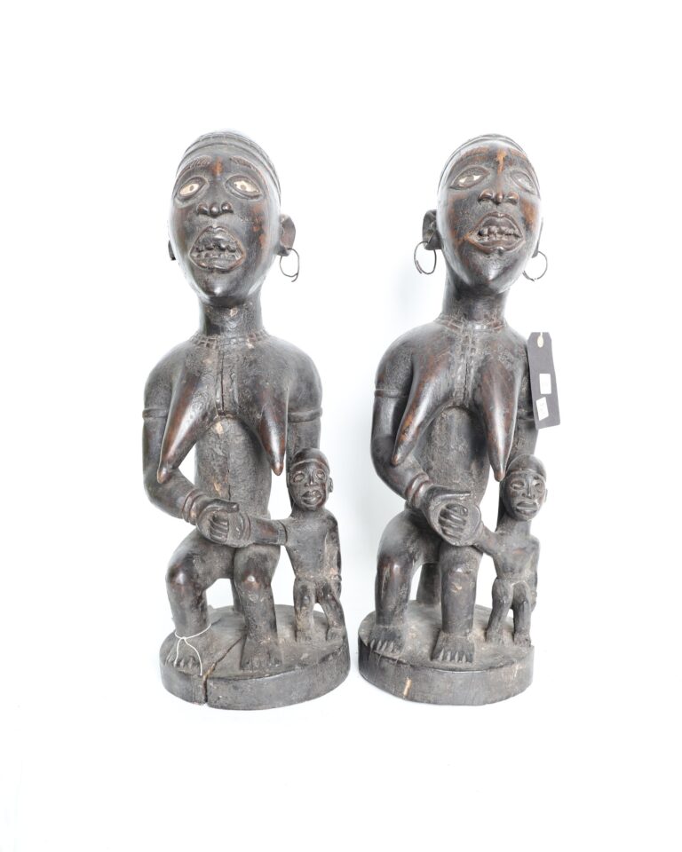 Pair of Yombe Phemba Carved Wooden Maternity Figures