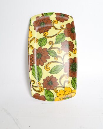 Retro Floral Pattern Yellow Plastic Serving Tray