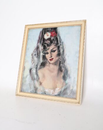 Vintage Style Portrait Painting of a Lady in Mantilla Veil