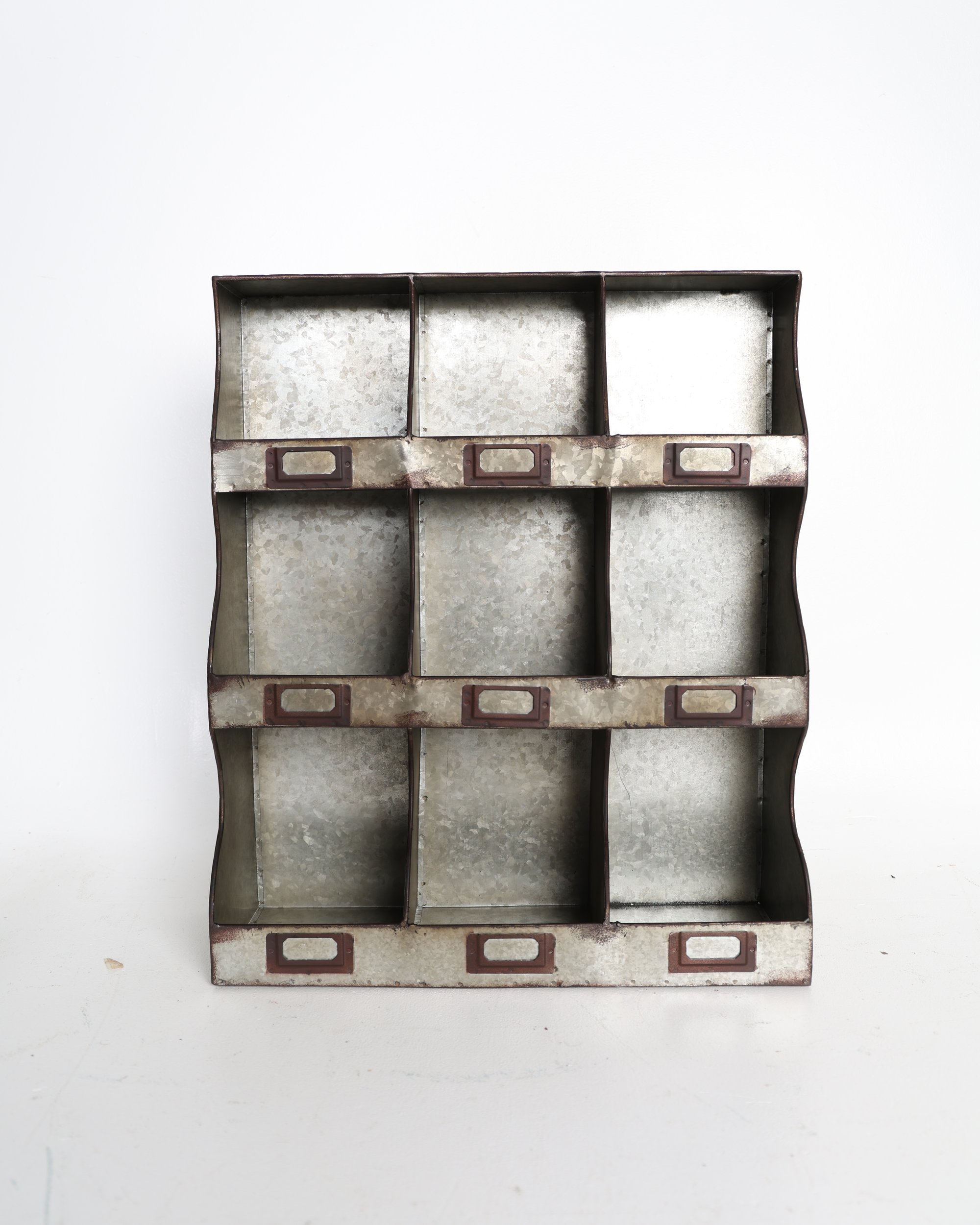 Industrial Style Galvanised Metal Nine Pigeonhole Wall Unit