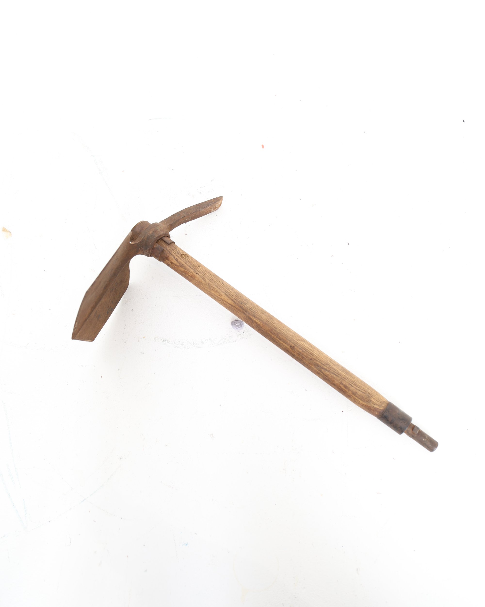 Vintage Dual Sided Pick Mattock Hand Tool with Wooden Handle