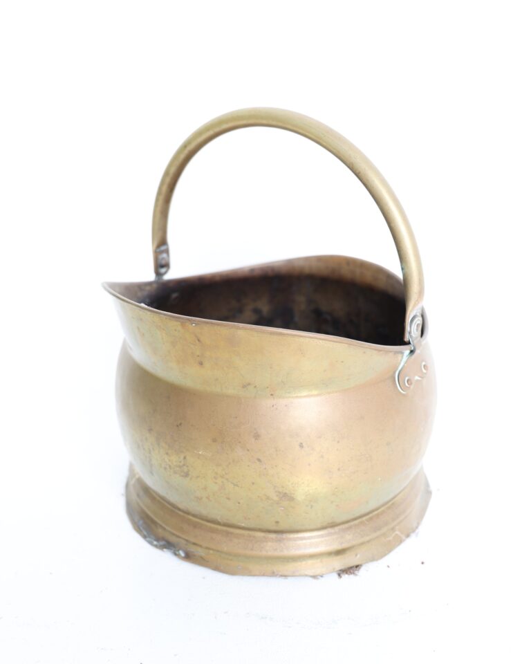 Brass Helmet Shaped Coal Scuttle with Fixed Carry Handle