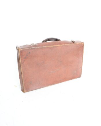Vintage Style Brown Leather Suitcase with Monogram RJD