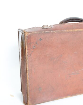 Vintage Style Brown Leather Suitcase with Monogram RJD