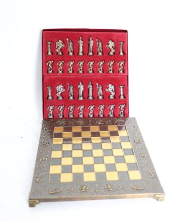 Greek Mythology Style Metal Chess Set with Raised Board