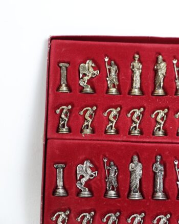 Greek Mythology Style Metal Chess Set with Raised Board