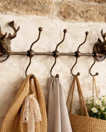 Cast Iron Stag Head Coat Rack with Four Hooks