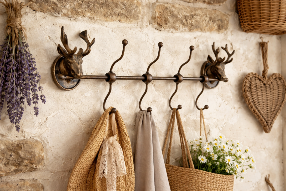 Cast Iron Stag Head Coat Rack with Four Hooks