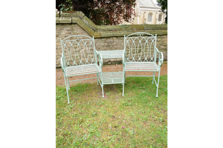 Pistachio Lovers Bench with Integrated Table & Scrollwork