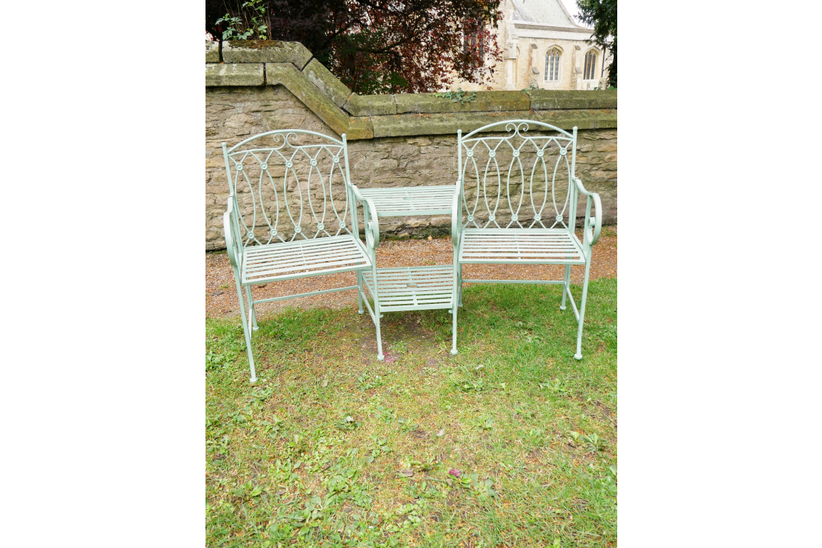 Pistachio Lovers Bench with Integrated Table & Scrollwork