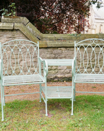 Pistachio Lovers Bench with Integrated Table & Scrollwork