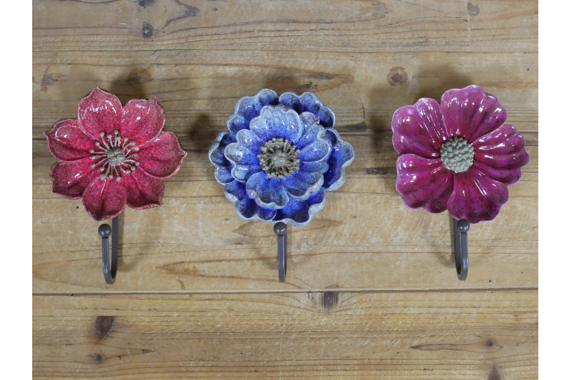 Floral Coat Hooks with Crackle Glaze Finish