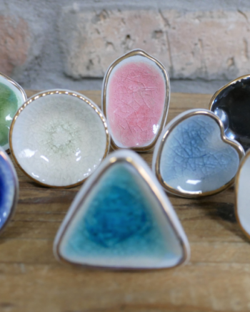Ceramic Knob with Crackle Glaze & Metallic Edge