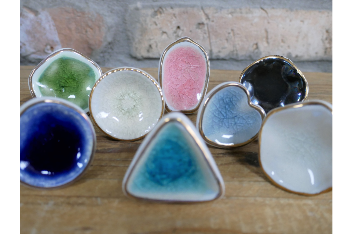 Ceramic Knob with Crackle Glaze & Metallic Edge