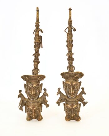 Pair of Bamoun Benin Bronze Ceremonial Smoking Pipes c1940