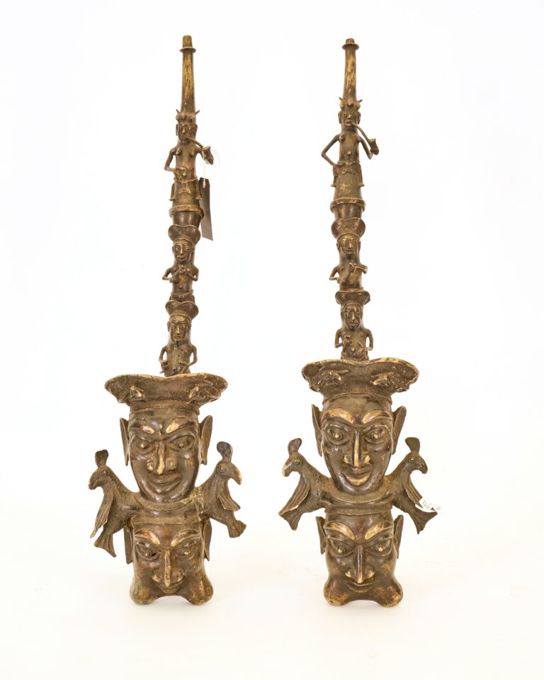 Pair of Bamoun Benin Bronze Ceremonial Smoking Pipes c1940
