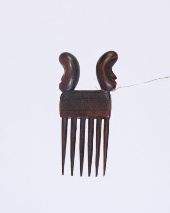 Vintage Hand-Carved African Wooden Comb with Dual Head Figures