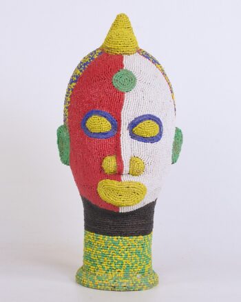 Nigerian Ife Beaded Terracotta Head with Yellow and Green Detail