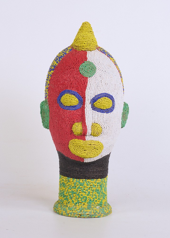 Nigerian Ife Beaded Terracotta Head with Yellow and Green Detail