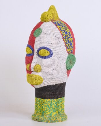 Nigerian Ife Beaded Terracotta Head with Yellow and Green Detail
