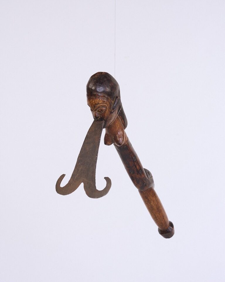 Antique Carved Wood and Iron Prestige Axe or Betel Nut Cutter