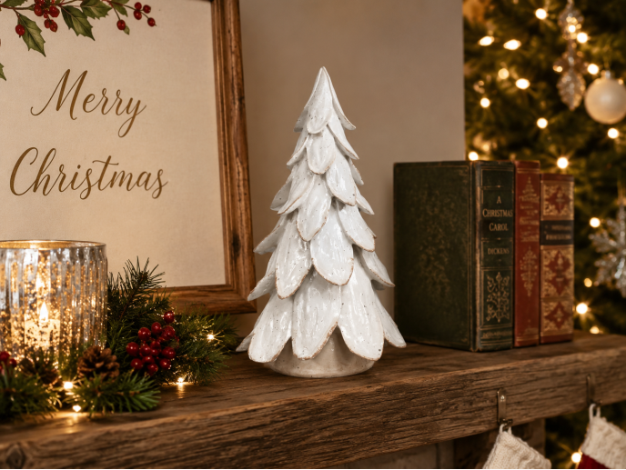 Small White Ceramic Tree Christmas Ornament