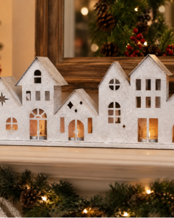 Little Row Of Houses Metal Tealight Candle Holder
