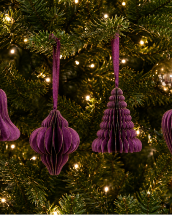 Set of 4 Purple and Gold Hanging Paper Christmas Tree Decorations