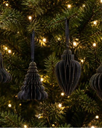 Set of 4 Black and Gold Paper Christmas Tree Decorations