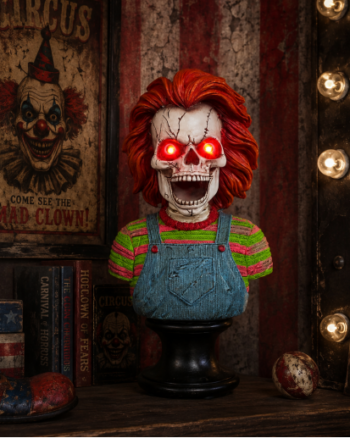 Halloween Light Up Skeleton Bust with Red Glowing Eyes