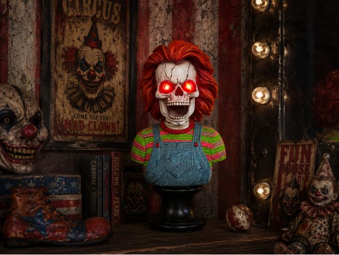 Halloween Light Up Skeleton Bust with Red Glowing Eyes