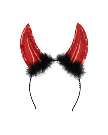 Red Glitter Devil Horns Headband with Faux Fur