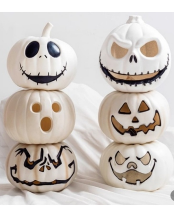 White Halloween Pair of Stacked Pumpkin Decorations