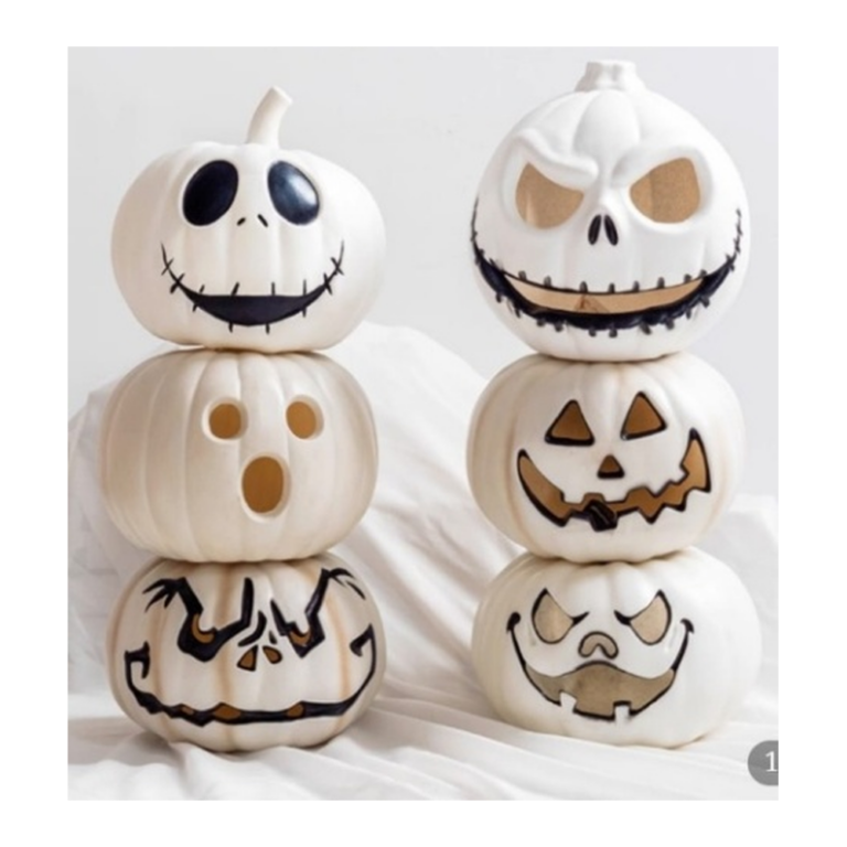 White Halloween Pair of Stacked Pumpkin Decorations
