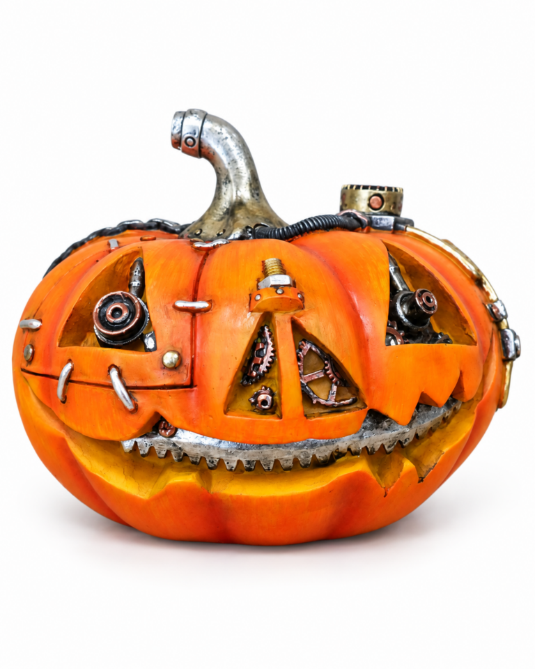 Steampunk Style Orange Plastic Pumpkin with Metal Accents