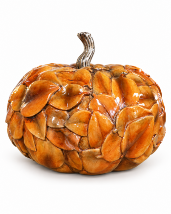 Leaf Decorated Pumpkin Decoration with Silver Stem