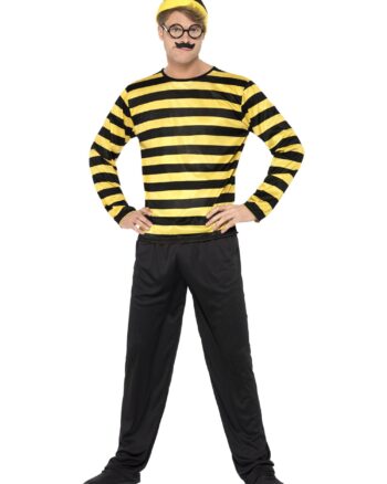 Wheres Wally Odlaw Costume Black and Yellow Medium Size