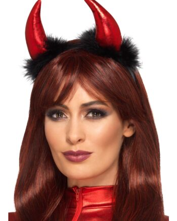 Metallic Devil Horn Headband Red & Black