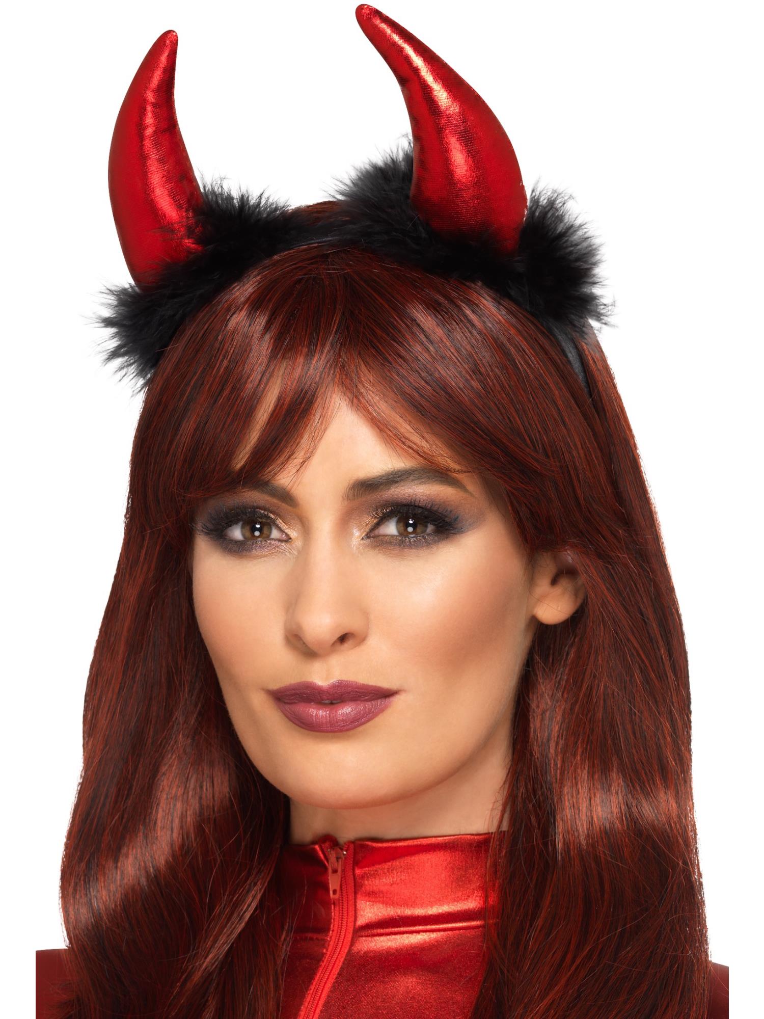 Metallic Devil Horn Headband Red & Black