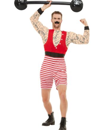 Deluxe Strongman Costume Red and White X Large