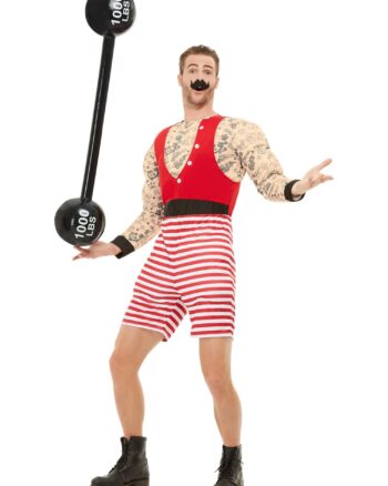 Deluxe Strongman Costume Red and White X Large