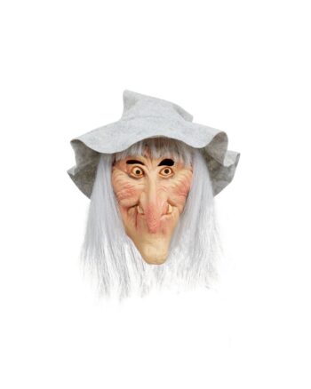 Novelty Witch Mask with Hat and Grey Hair
