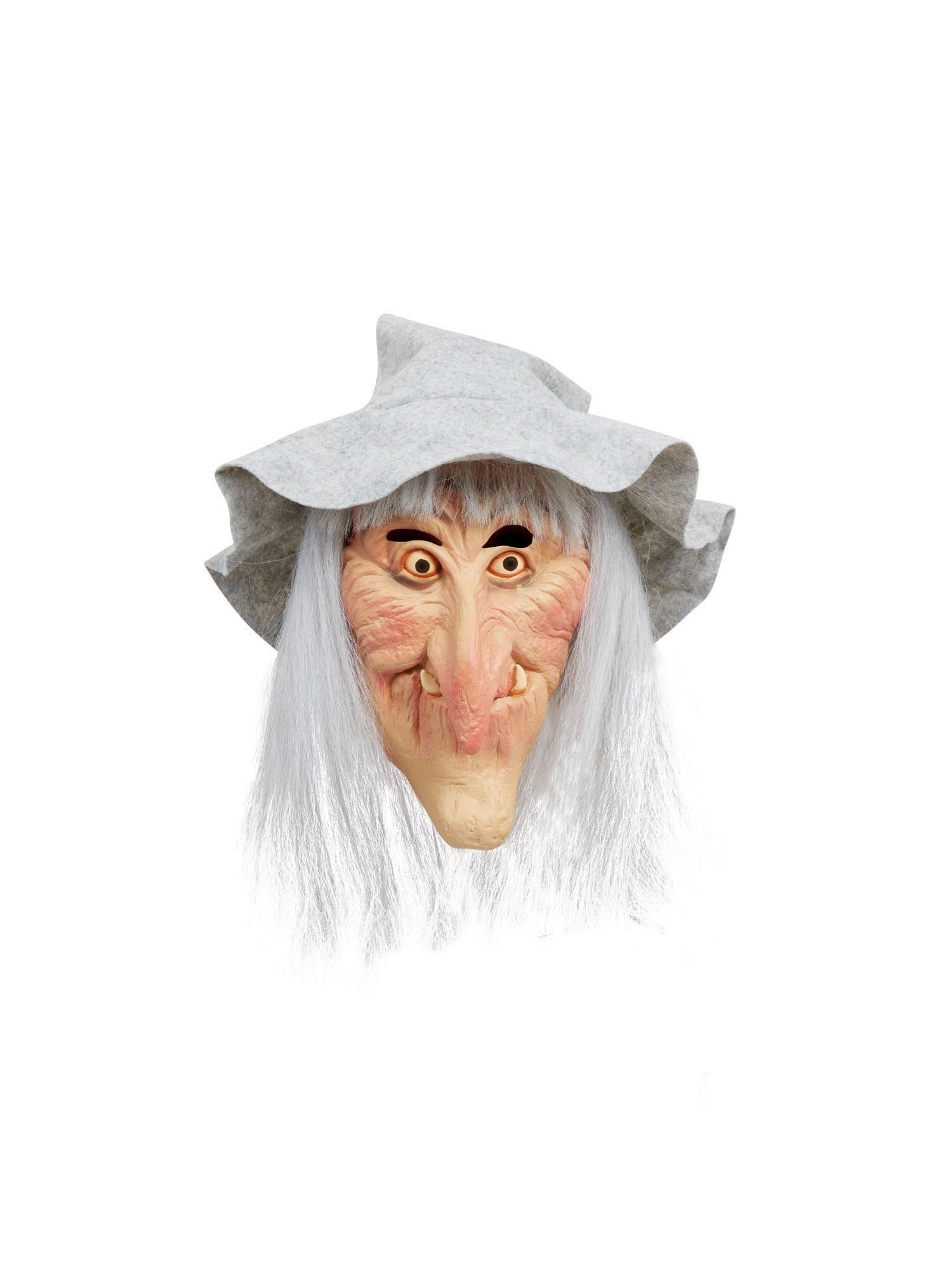 Novelty Witch Mask with Hat and Grey Hair