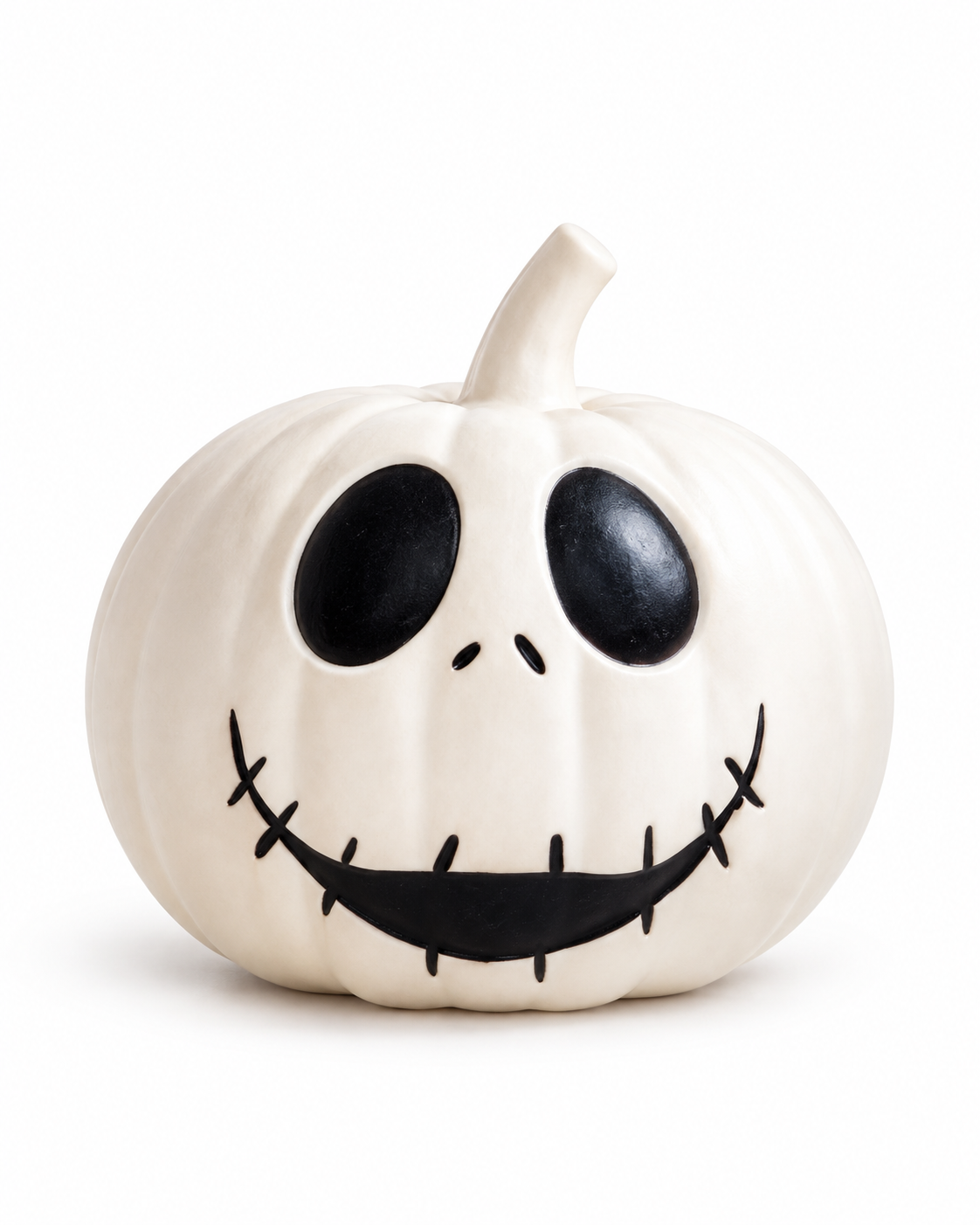 White Stitched Smile Skull Pumpkin Decoration